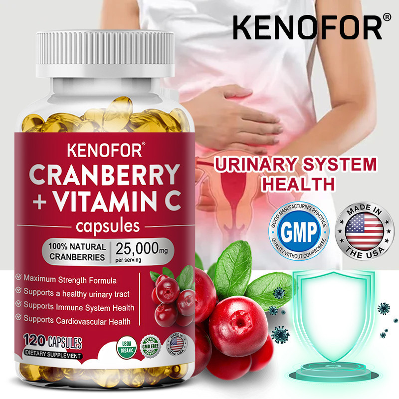 KENOFOR แครนเบอร์รี่วิตามินเข้มข้น - ส่งเสริมสุขภาพทางเดินปัสสาวะและความแข็งแรงในการควบคุมกระเพาะปัสสาวะ - แคปซูลดีท็อกซ์ทำความสะอาดไต
