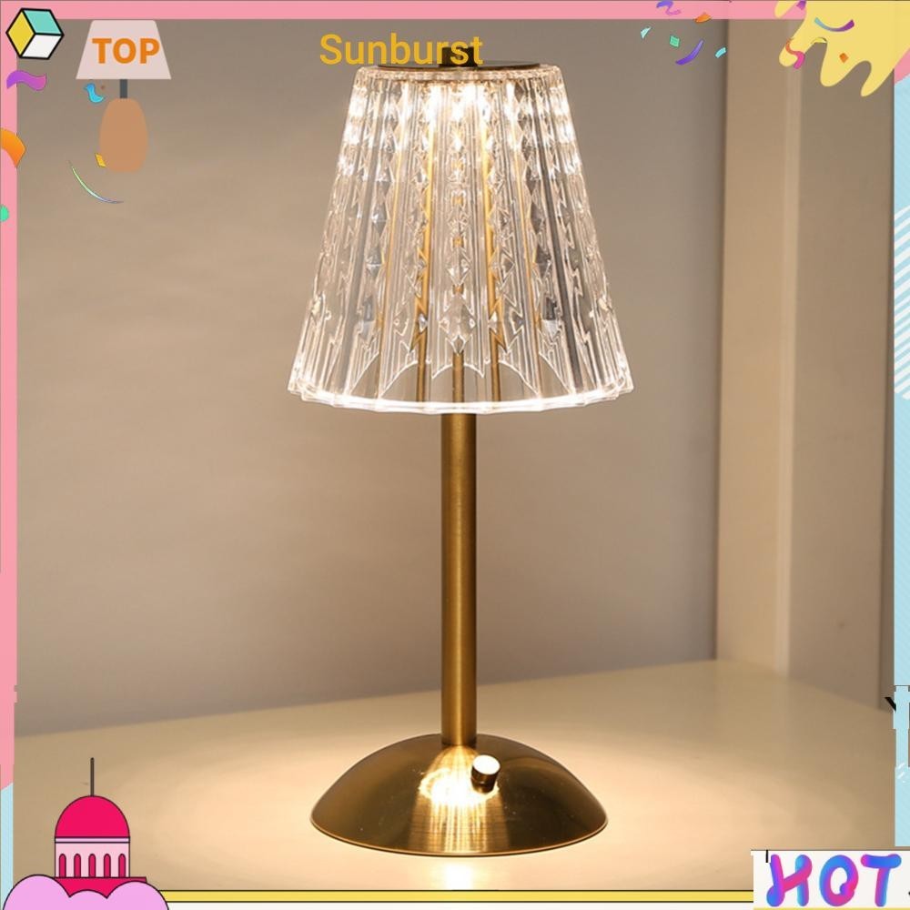 โคมไฟตั้งโต๊ะ LED ประดับคริสตัล หรี่แสงได้ 3 สี แบบชาร์จไฟได้ สําหรับตกแต่งบาร์ [Sunburst11.th]