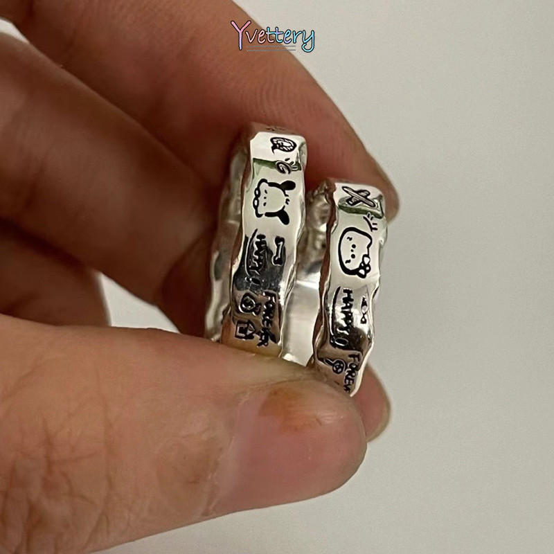 พร้อมส่ง🌹Minimalist Graffiti Wave Edge Ring สำหรับสุภาพสตรี Niche ร้อยเปิดแหวน แฟชั่น Pacha Dog Ring