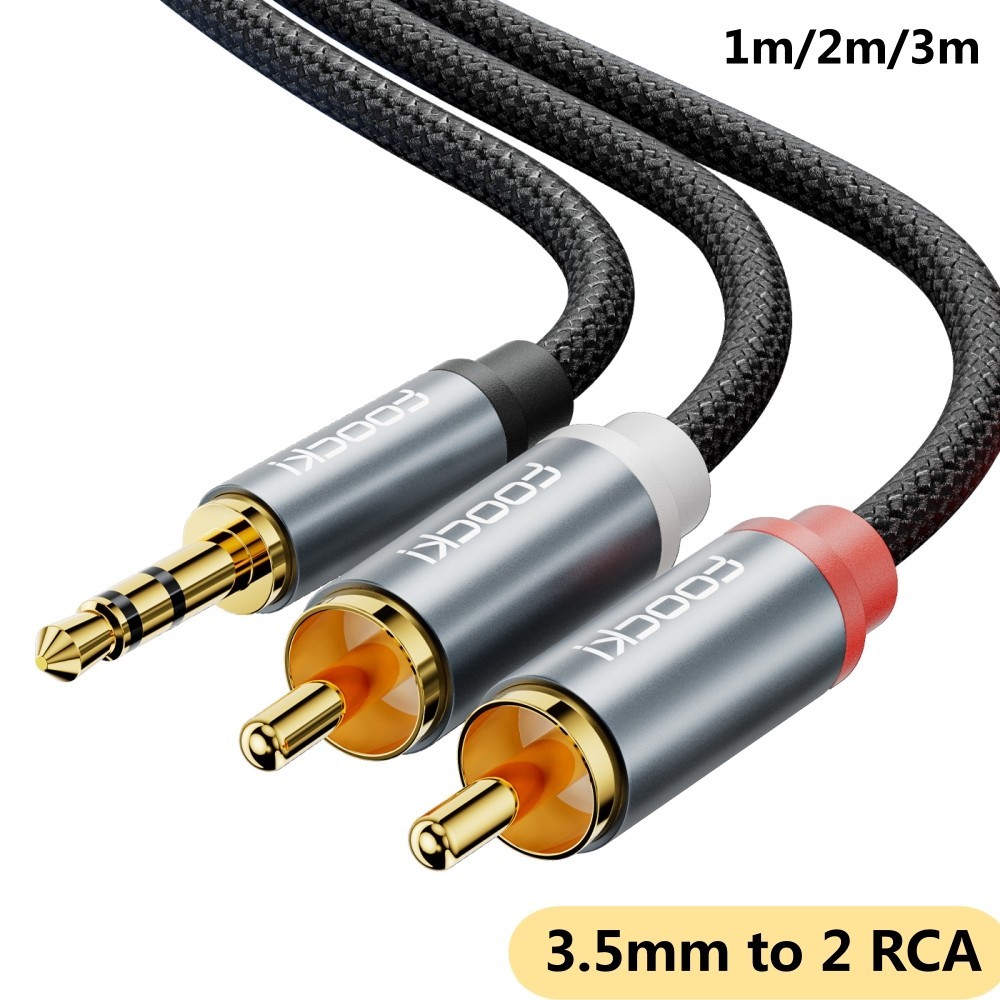 Rca สายเคเบิลแจ็ค 3.5 เป็น 2 RCA Aux สายสัญญาณเสียง 3.5 มม. เป็น 2RCA ตัวผู้ สําหรับกล่องทีวี เครื่องขยายเสียง ลําโพง สายไฟ