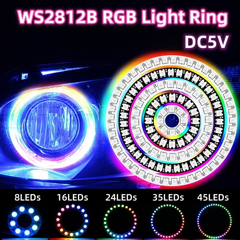 Dc5v Ws2812 แหวนหลอดไฟ LED พิกเซล 8 16 24 35 45 ดวง Ws2812b