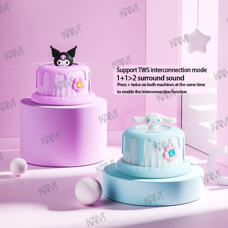 Kam 2024 Sanrio ลําโพงบลูทูธไร้สาย FY03 Kuromi Cake Design TWS Dual Computer Interconnect Lotso Cute Desktop Speaker Hello Kitty 360 องศา สเตอริโอรอบทิศทาง ห้องนอน