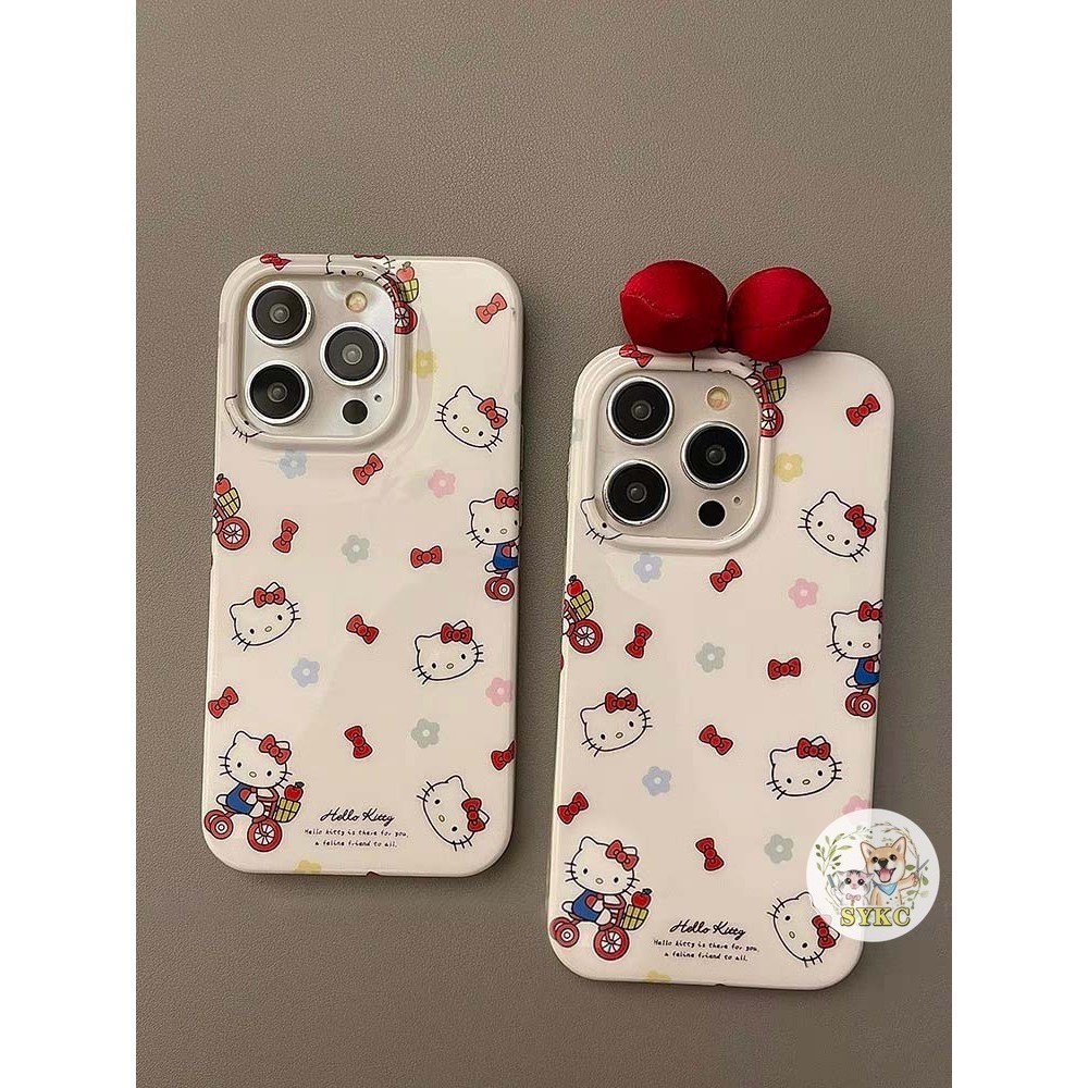 เคสโทรศัพท์มือถือ กันกระแทก ลายเฮลโลคิตตี ประดับโบว์ สําหรับ Iphone 13 15 14promax 12 11