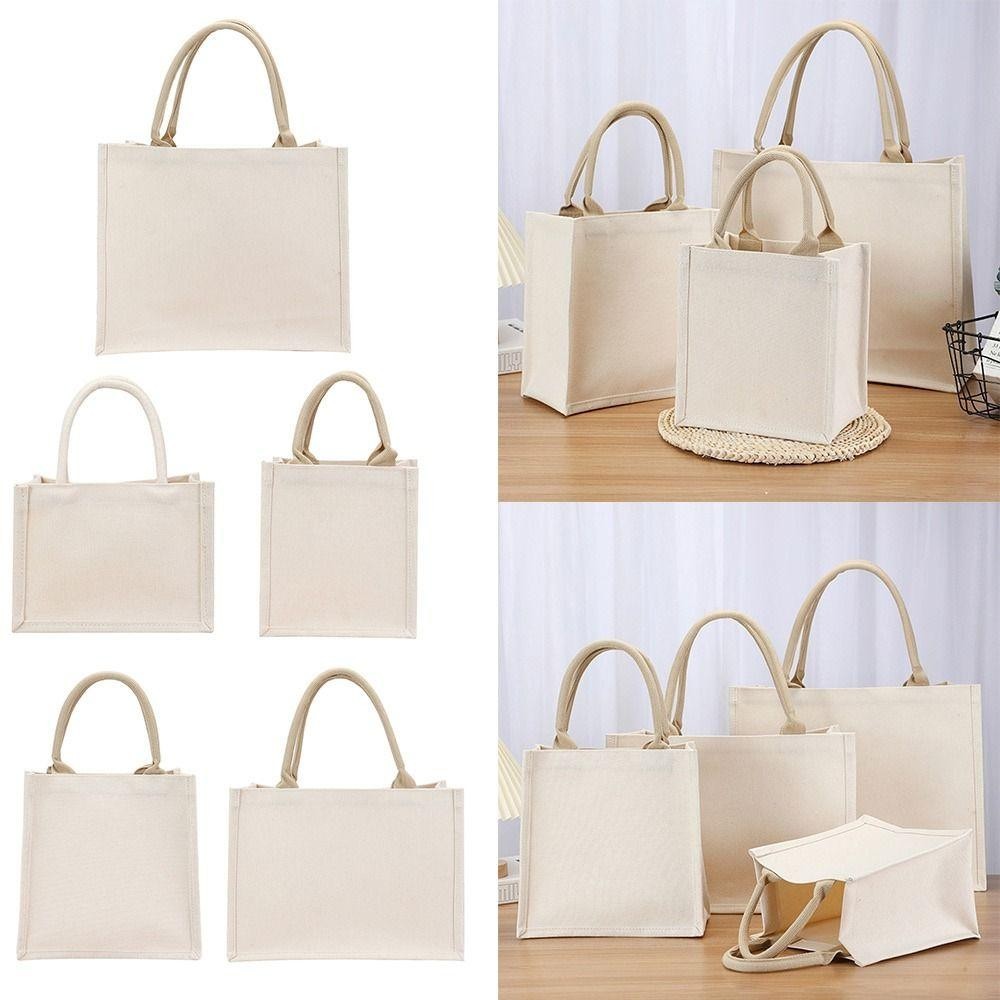 Tonfashion กระเป๋าถือ ผ้าแคนวาส พับได้ จุของได้เยอะ สีเบจ DIY