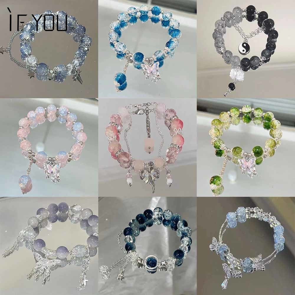 สร้อยข้อมือ ประดับลูกปัดคริสตัล ไล่โทนสี รูปผีเสื้อ หรูหรา เครื่องประดับ สําหรับผู้หญิง