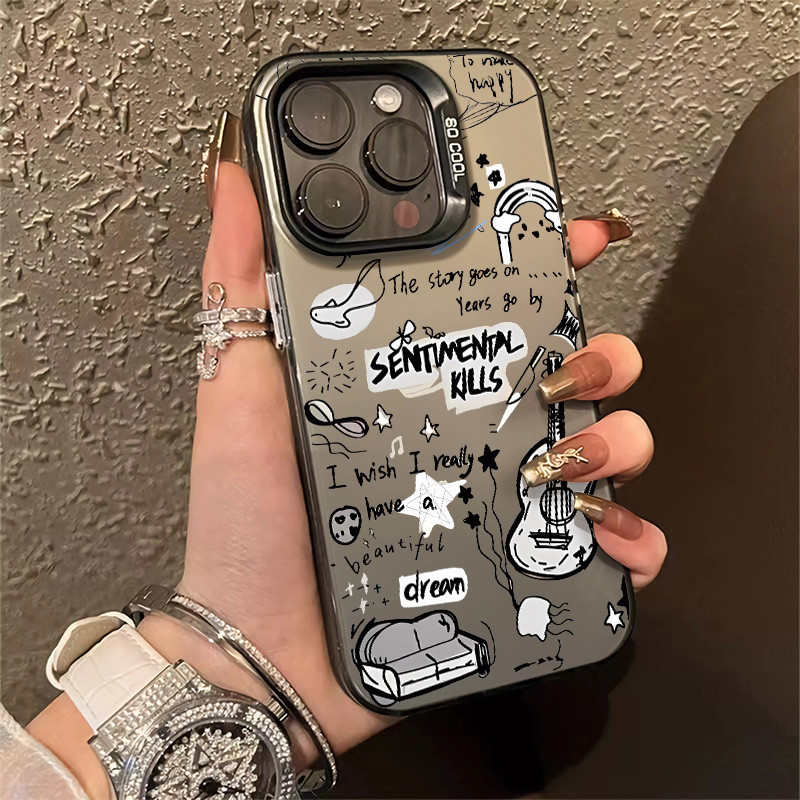 เคสโทรศัพท์มือถือ ซิลิโคนแข็ง กันกระแทก กันรอยกล้อง ลายกีตาร์ภาษาอังกฤษ สําหรับ IPhone 11 12 13 14 15 Pro MAX Plus 8 7 SE2020 X XR XS MAX