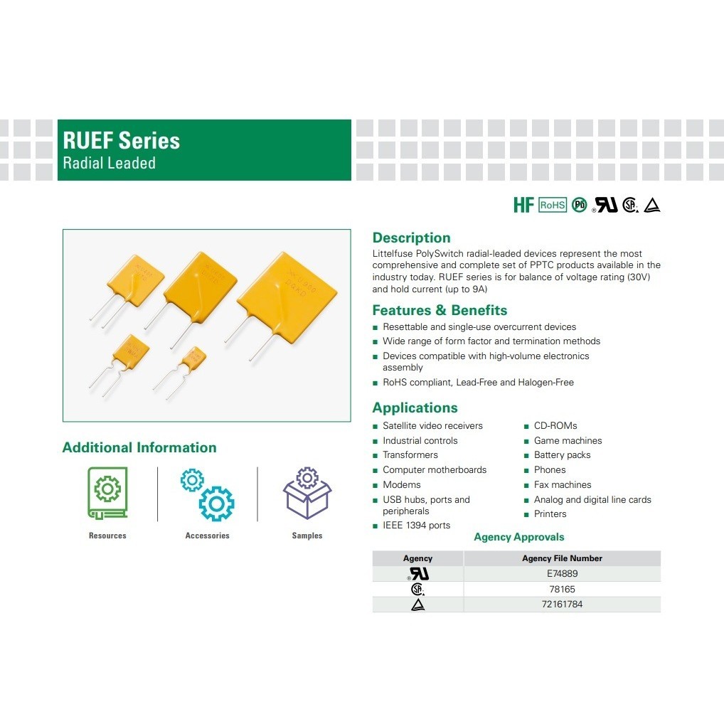 PPTC Fuse ฟิวส์ รีเซ็ตตัวเอง Resettable Fuse Self Recovery Fuse PTC RUEF UF 30V #RUEF Series (1 ตัว) ราคา ถูกที่สุด ดีลบีเคเค แกลเลอรีภาพที่ 2