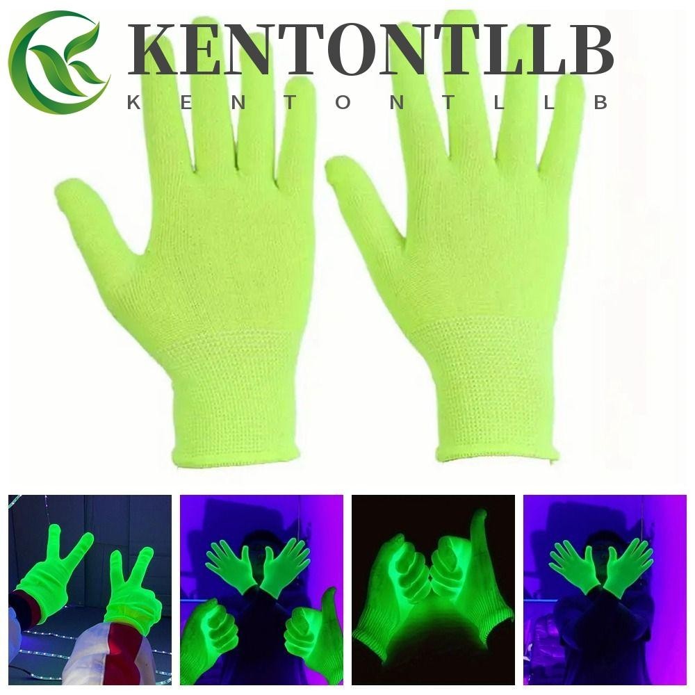 Kentontllb ถุงมือนีออนเรืองแสง กันลื่น ยืดหยุ่น ระบายอากาศ ทนทาน สีเขียว สําหรับไนท์คลับ บาร์ บรรยากาศ 1 คู่