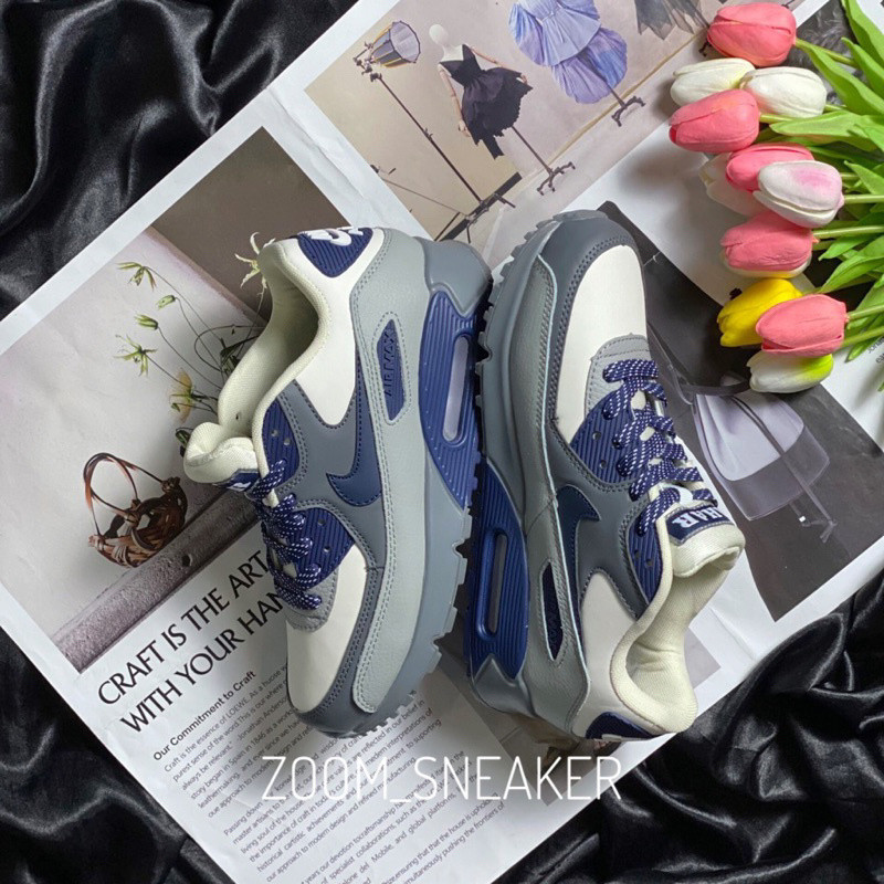Nikeshoe Air max90 Futura รองเท้าผ้าใบ สีเทา สีฟ้า Air Max 90 สีเทากรมท่า