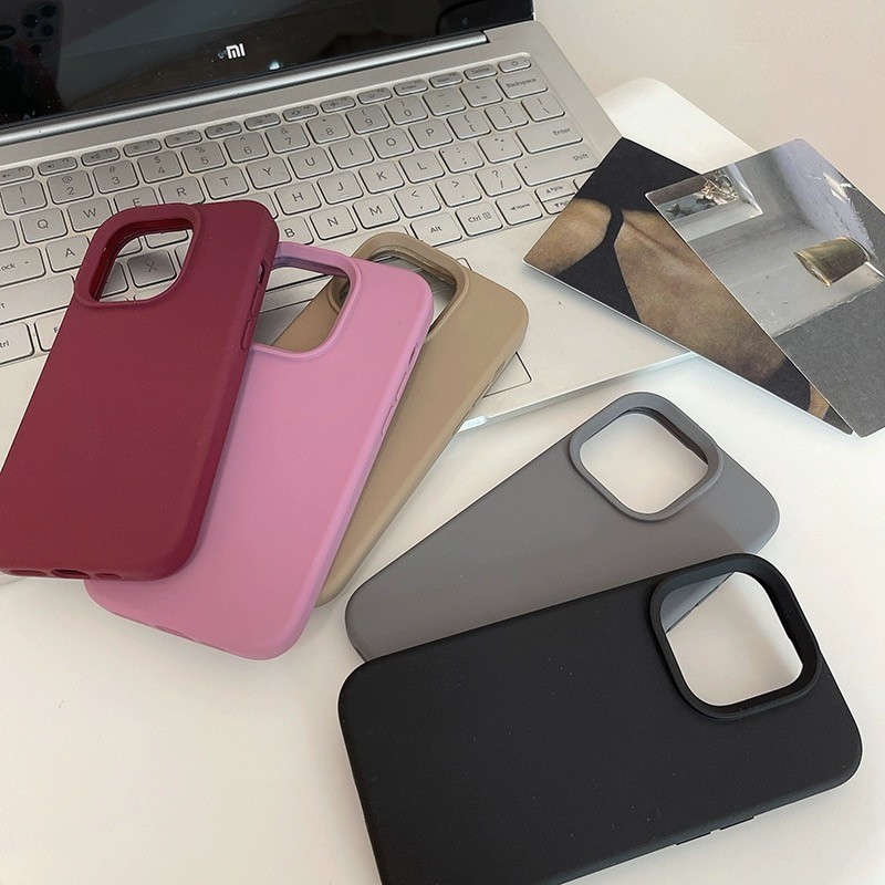 เคสสีพื้น กำมะหยี่ โลโก้ สำหรับ ไอโฟน iPhone 15 14 13 12 11 x xs xr max 6,7,8,Pro Max Plus 7Plus เคสซิริโคน เคสลบรอยได้