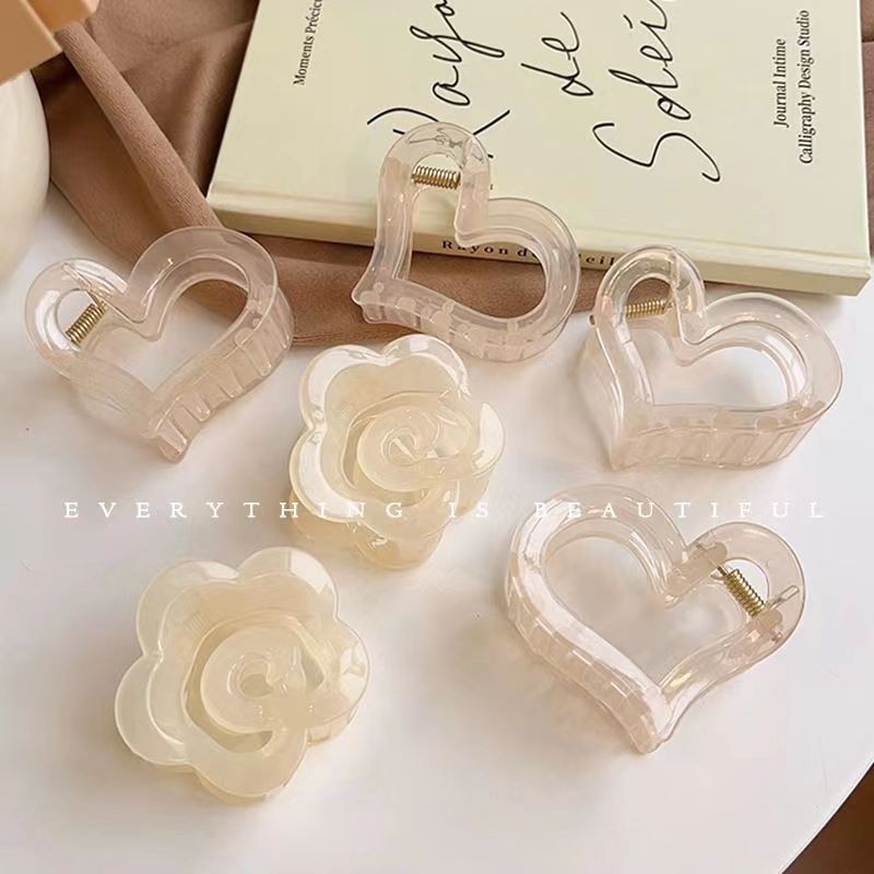 2024 Love Transparent Jelly White Camellia Grab Clip Female