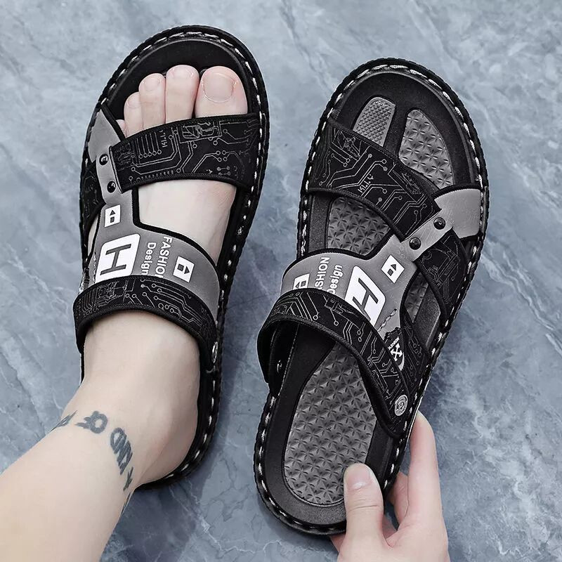 รองเท้าแตะแฟชั่นกลางแจ้ง รองเท้าแตะชายหาดผู้ชาย กันลื่น สวมใส่สบาย - รูปที่ 3