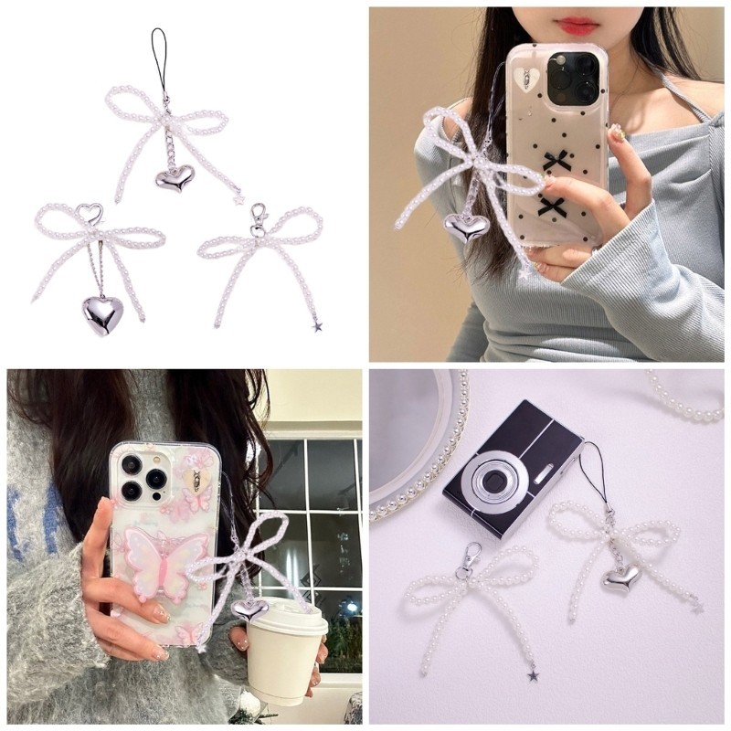 CH* Trend Bowknot Phone Charm สําหรับผู้หญิงลูกปัดพวงกุญแจกระเป๋ากระเป๋าเป้สะพายหลังกระเป๋าสตางค์