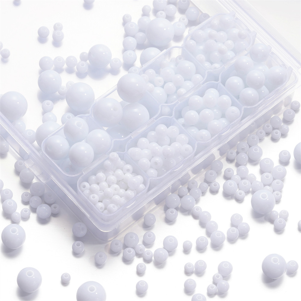 ลูกปัดกลมสีขาวทึบ  10-100ชิ้น สำหรับDIYสร้อยข้อมือ-สร้อยคอ
