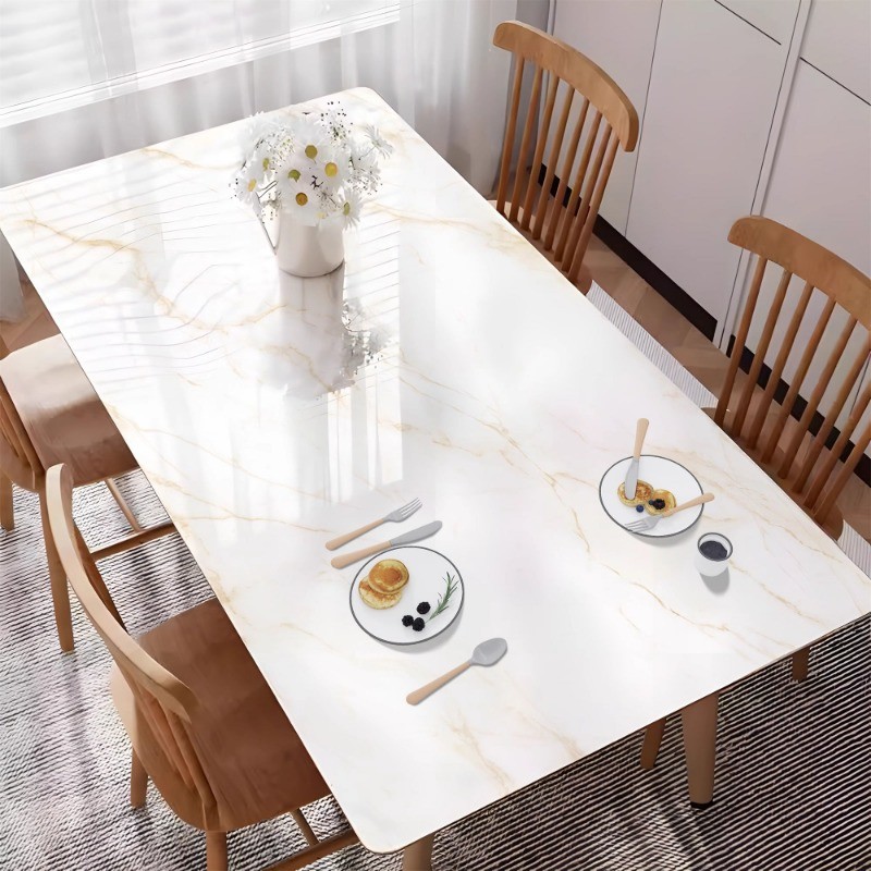 หินอ่อนพีวีซีเสื่อโต๊ะแก้วอ่อนกันน้ําและกันน้ํามันโต๊ะรับประทานอาหารเคาน์เตอร์แผ่นป้องกัน - รูปที่ 7