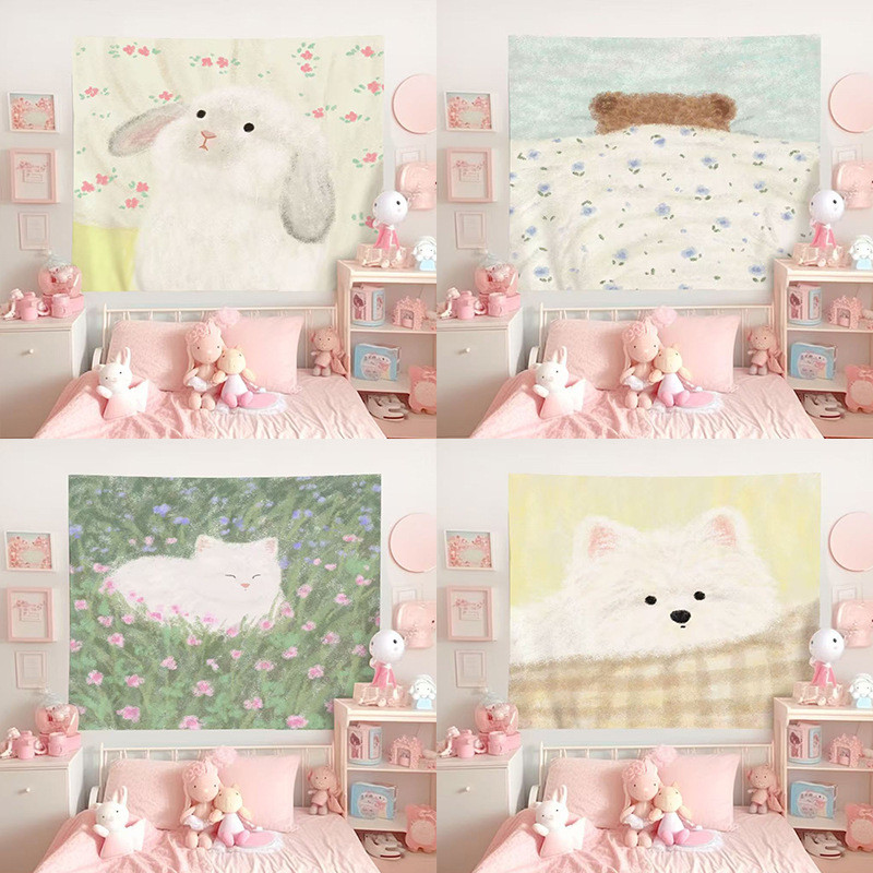 ผ้าพื้นหลังน่ารัก Cutepets ผ้าแขวน Ins การตกแต่งห้องนอนหอพักการ์ตูน