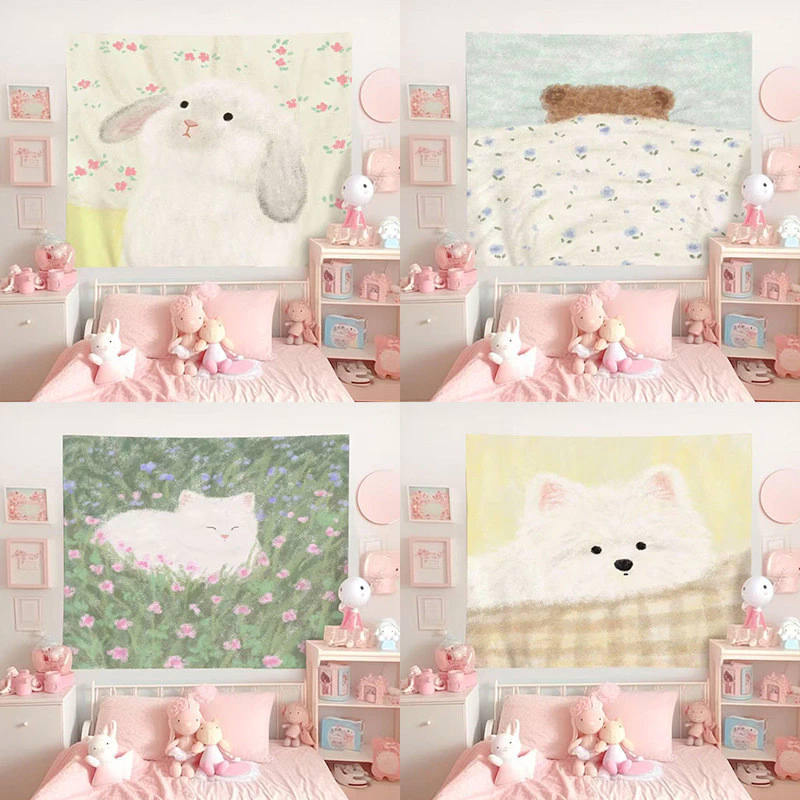ผ้าพื้นหลังน่ารัก Cutepets ผ้าแขวน Ins การตกแต่งห้องนอนหอพักการ์ตูน