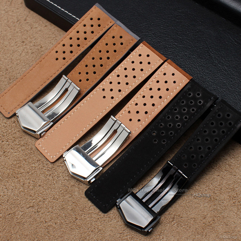 20 มม.22 มม.24 มม.Cowhide สําหรับ TAG Heuer สร้อยข้อมือวินเทจ Monaco Series Bands สําหรับ TAG Heuer ผู้ชายผู้หญิง Band Carrera Series เข็มขัด