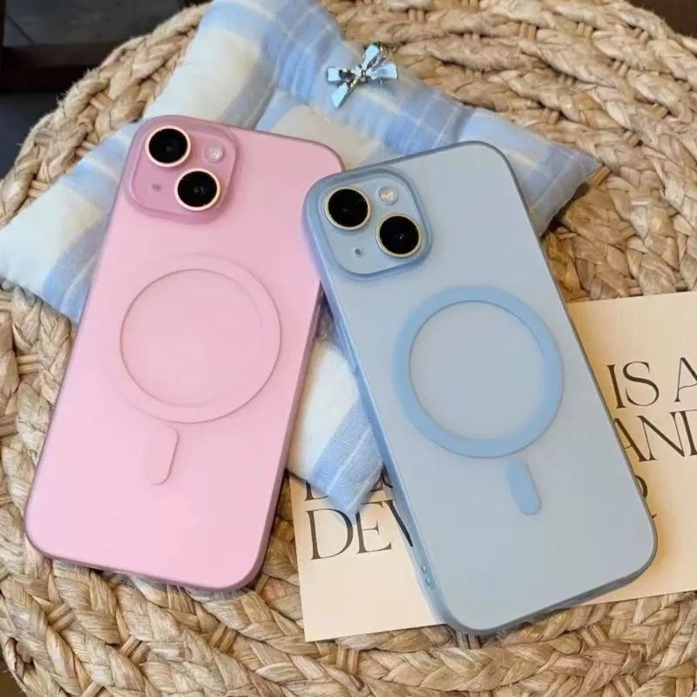 หรูหราสแควร์โปร่งใสแม่เหล็กชาร์จไร้สายเคสโทรศัพท์ iPhone 16 15 14 13 12 11 Pro Max Plus X XSMax Matte Hard ซิลิโคนกันชนโปร่งใส Hard คอมพิวเตอร์กรณี