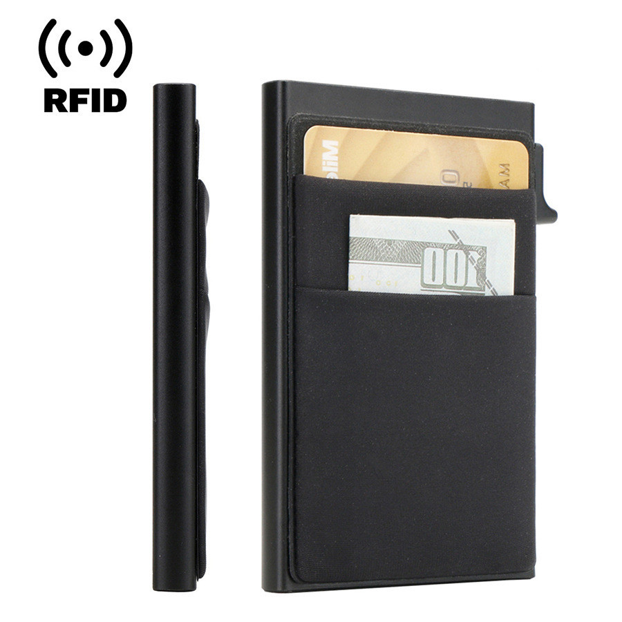 Anti-theft RFID Blocking Card Holders Push Pop-Up อลูมิเนียม ID ผู้ถือบัตรเครดิตกระเป๋าสตางค์ธุรกิจสําหรับชาย