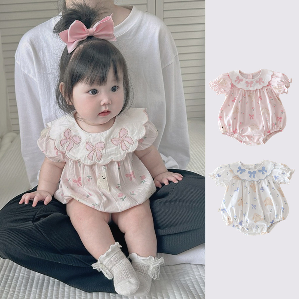 ฤดูร้อนใหม่เสื้อผ้าเด็กสาวบางบอดี้สูทแขนสั้น 0-24 เดือนระบายอากาศและสะดวกสบายดอกไม้หวานสไตล์เจ้าหญิง ชุดรอมเปอร์ สไตล์เกาหลี