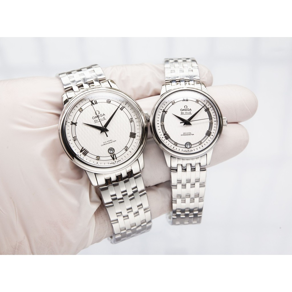 Om * ega De Ville 39.5/32.7 MM DF48 นาฬิกาคู่รักบรรยากาศหรูหรา, Simple Casual หน้าปัดกลม, สายสแตนเลส