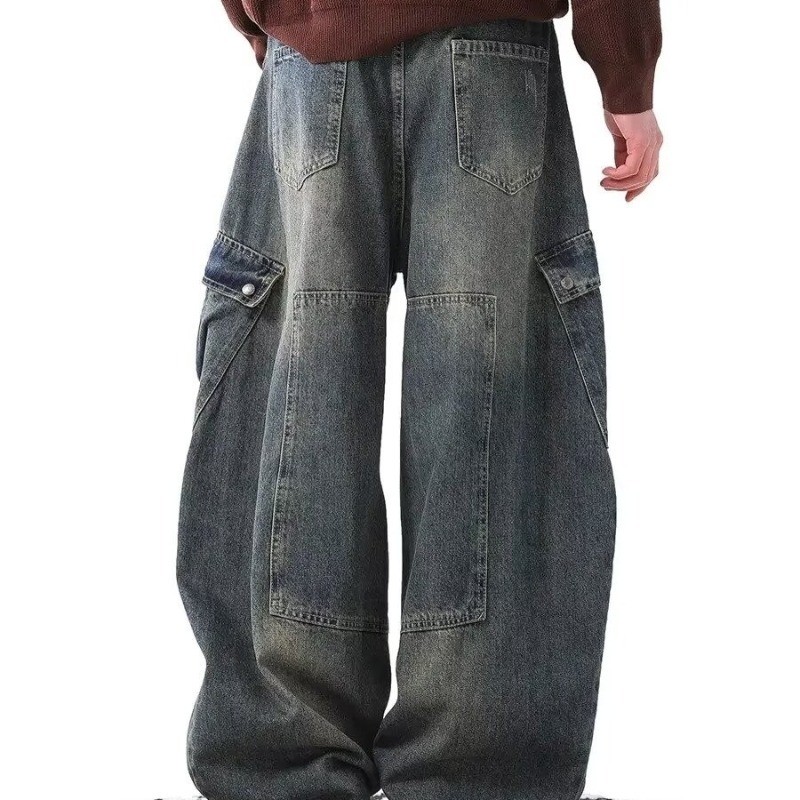 ผู้ชายโค้งมีด ชุดทํางาน กางเกงยีนส์คู่สไตล์กางเกงขากว้างหลวม