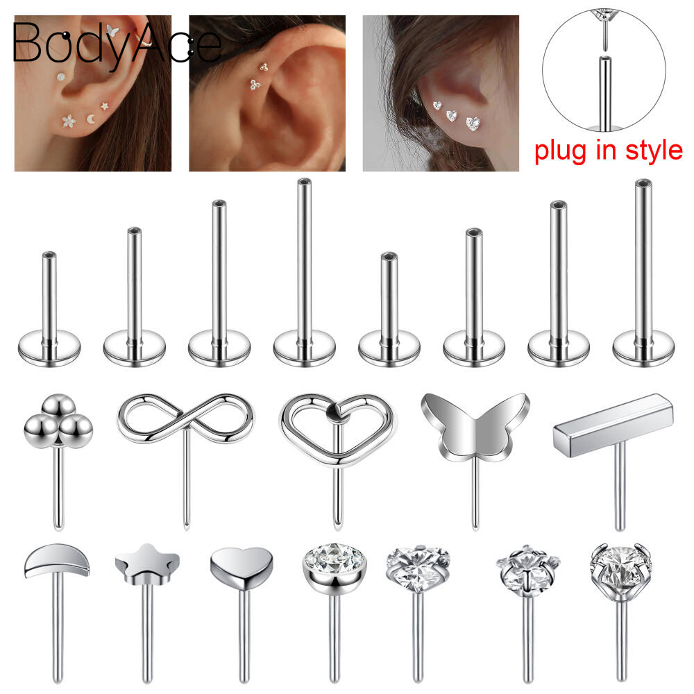 Bodyace ต่างหูสตั๊ด สเตนเลส ประดับพลอยเทียม แบบเปลี่ยน สําหรับเจาะริมฝีปาก 1 ชิ้น