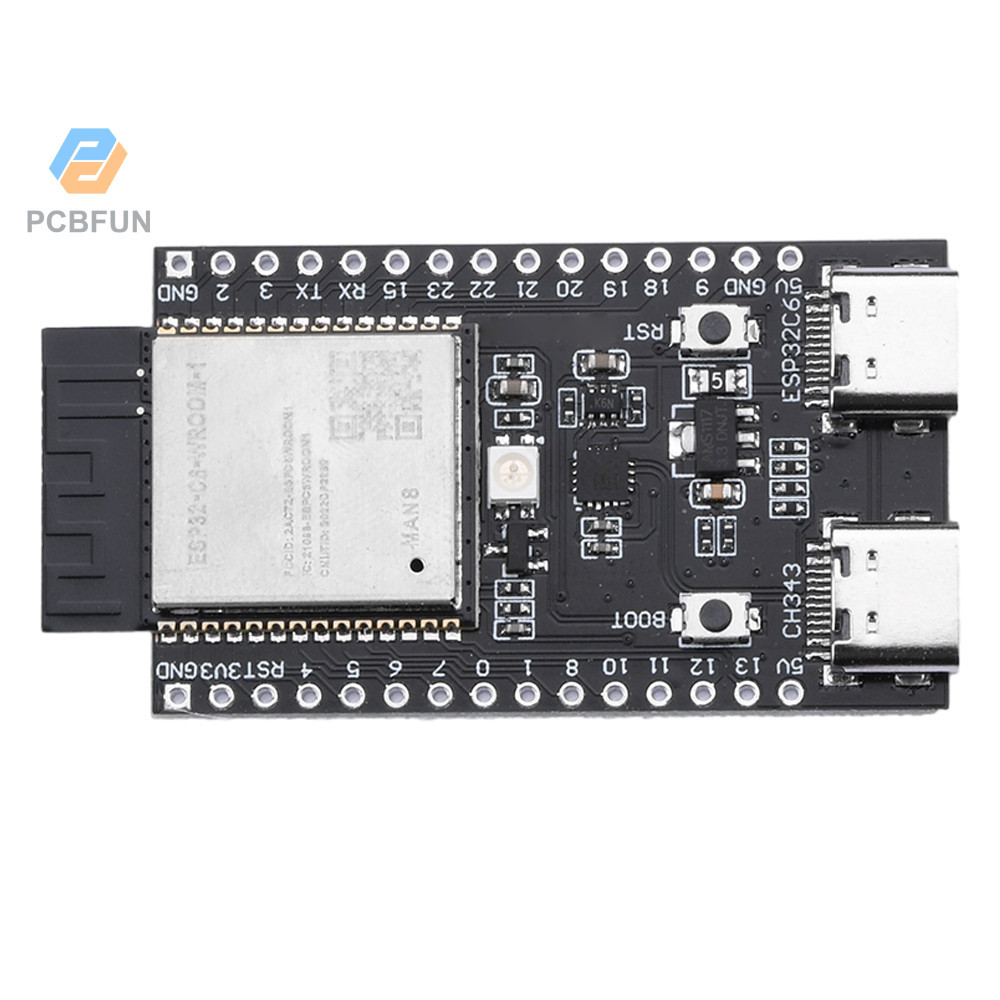 Pcbfun ESP32-C6 บอร์ดโมดูลทดลอง WiFi บลูทูธ ESP32-C6-WROOM-1 Dual TYPE-C