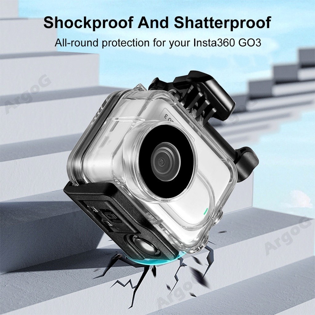 Argog เคสกันน้ําสําหรับ Insta360 Go 3S / GO3 60M/196FT ใต้น้ําป้องกันดําน้ํากรณีฐานอะแดปเตอร์และสกรูสําหรับ Insta360 Go 3 อุปกรณ์เสริม