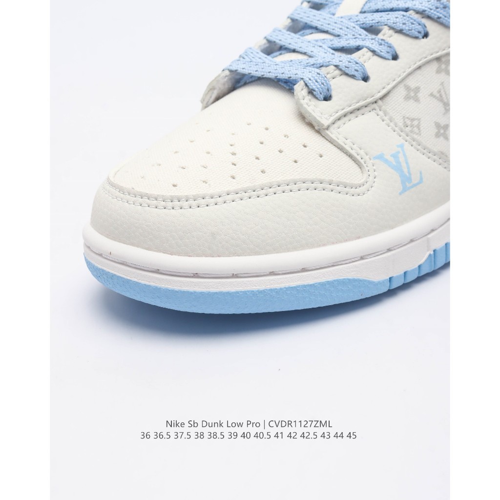 Louis Vuitton x Nike SB Dunk Low Pro "White &amp; Blue" Low Cut Casual ผ้าใบสเก็ตสำหรับผู้ชายและผู้หญิง