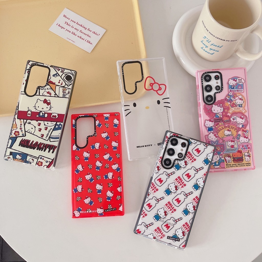 Sanrio Hello Kitty Casetify เคสโทรศัพท์แบบใสสําหรับ Samsung Galaxy S21 S22 S23 S24 Plus Ultra +, TPU Soft Cover