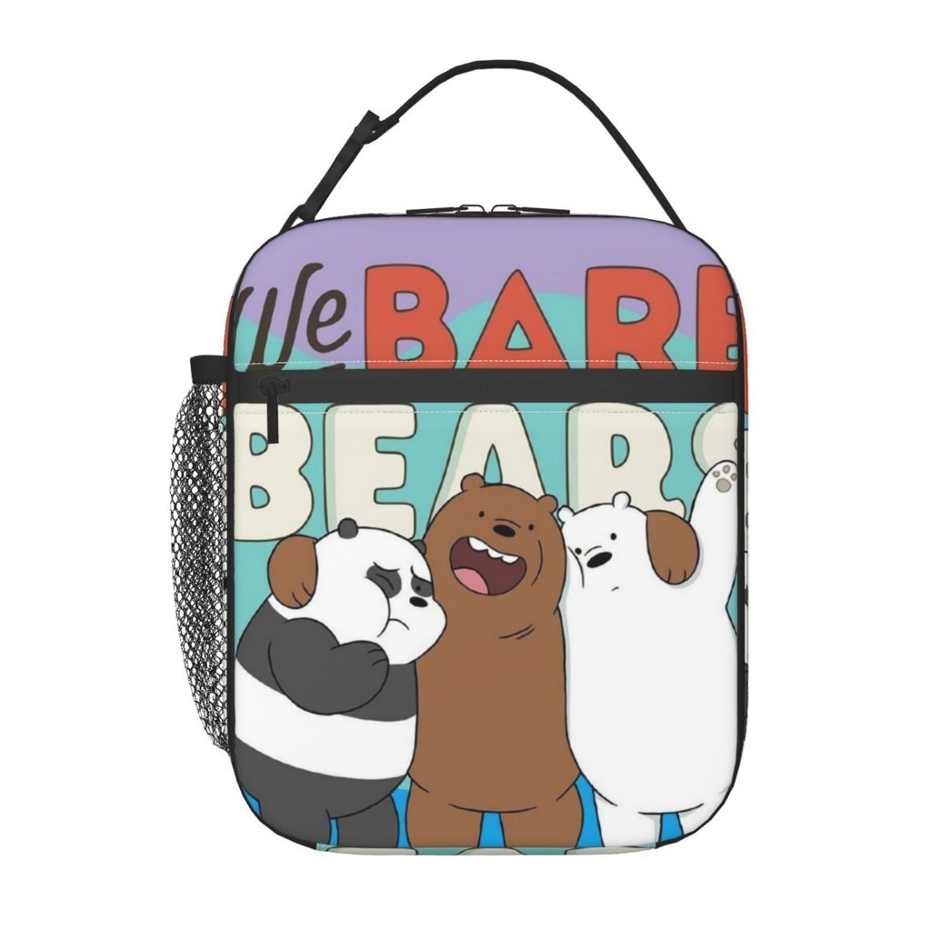 We Bare Bears กระเป๋าใส่กล่องอาหารกลางวัน มีฉนวนกันความร้อน แบบพกพา ใช้ซ้ําได้ สําหรับผู้หญิง และผู้ชาย สําหรับสํานักงาน โรงเรียน ปิกนิก ชายหาด