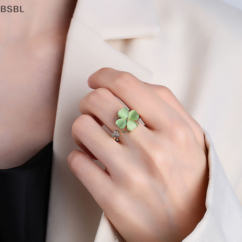 Bsbl ใหม่ แหวนเปิดนิ้วมือ รูปใบโคลเวอร์ ปรับได้ เครื่องประดับแฟชั่น สําหรับผู้หญิง