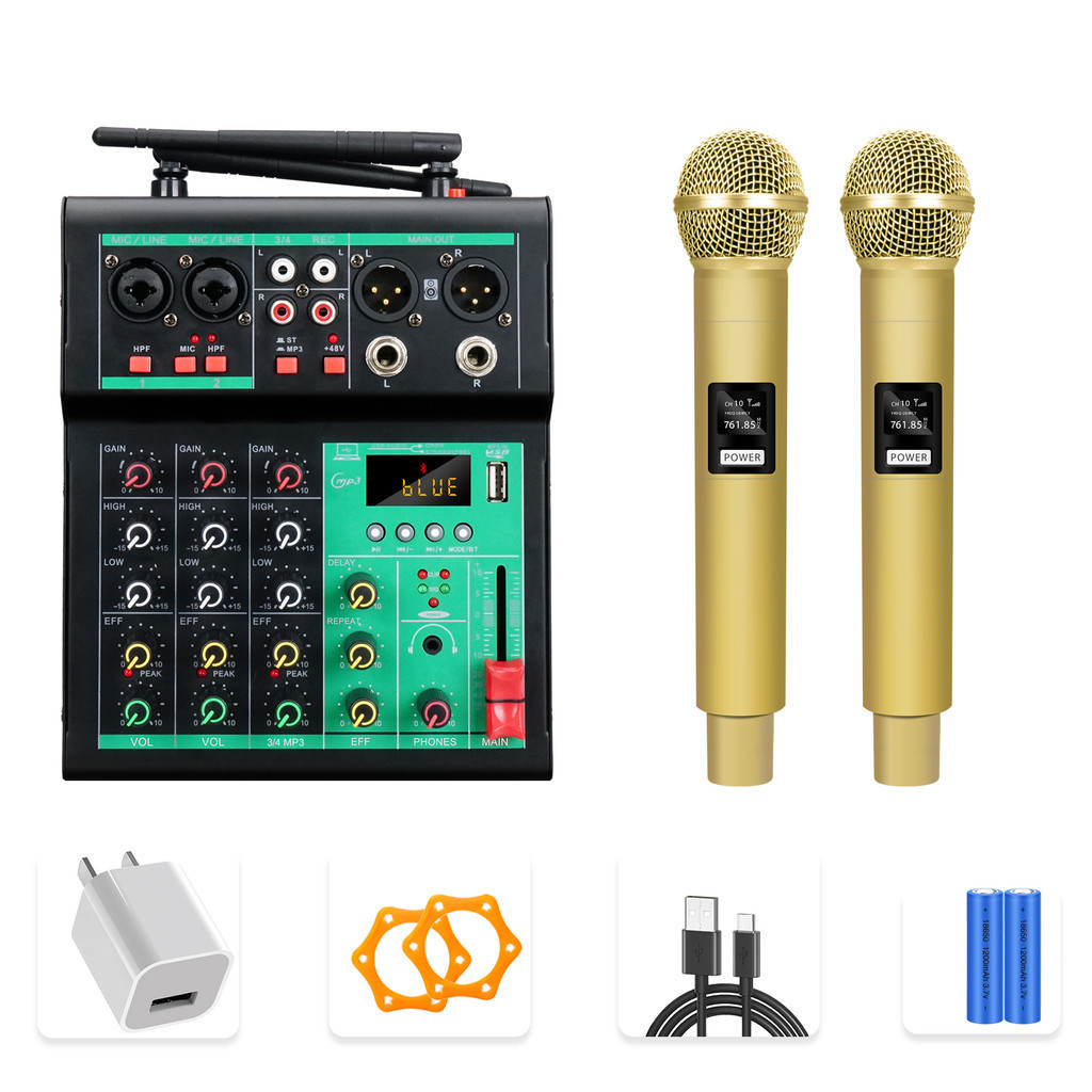 การชาร์จ ไมค์ไร้สาย + มิกเซอร์ 5V บลูทู ธ mixer audio Rechargeable wireless microphone 48V MP3 การบันทึก ร้องเพลงครอบครั