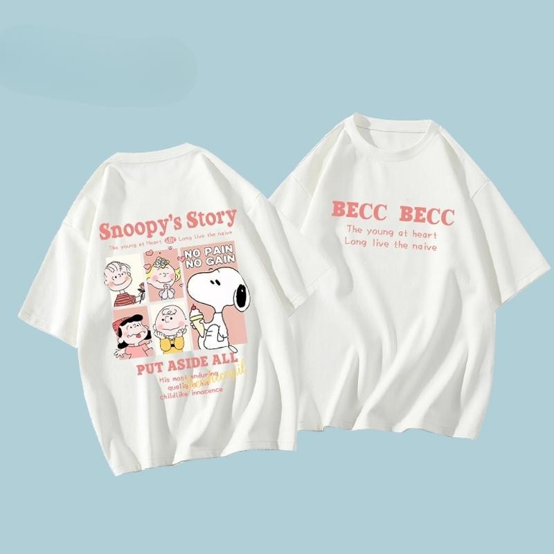 เกาหลี เสื้อแบบดารา เสื้อยืดแขนสั้น CMDXY0046 ผู้ชาย ผู้หญิง ลายทาง ตัวอักษร หลวม ลายสกรีน ฤดูร้อน ฤดูใบไม้ผลิ