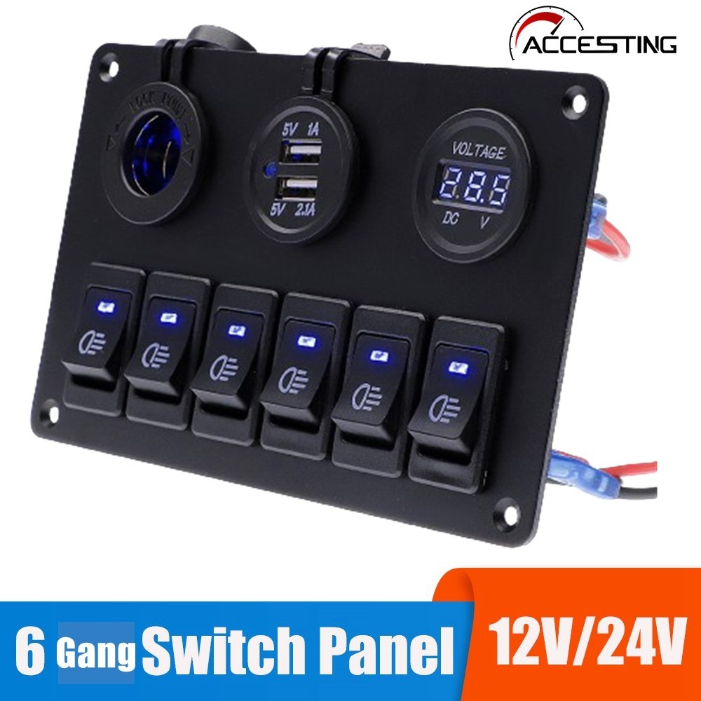 แผงสวิตช์ไฟ 24V 12V 6 ปุ่ม ชาร์จ USB อุปกรณ์เสริม สําหรับเรือ รถพ่วง รถบ้าน คาราวาน