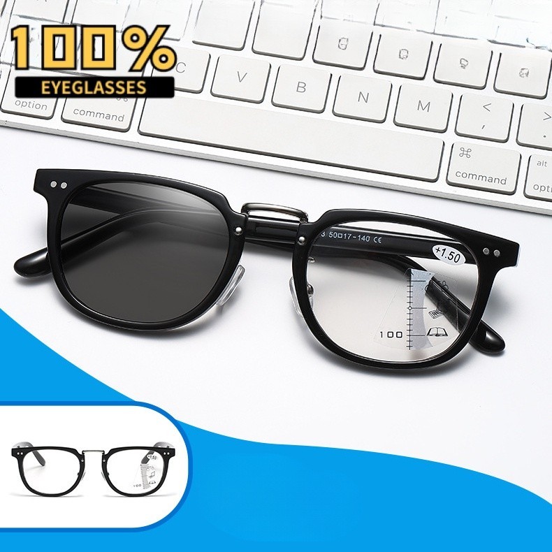 Photochromic และ Progressive Multifocal Double Vista แว่นตาอ่านหนังสือสําหรับชายป้องกันรังสีใกล้และ Far กลางแจ้ง UV Protection แฟชั่นแว่นตาวินเทจญี่ปุ่น XG594