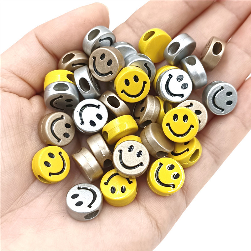 Peandants ลูกปัดอะคริลิค รูปไข่ หน้ายิ้ม สําหรับทําเครื่องประดับ สร้อยข้อมือ DIY 10 ชิ้น