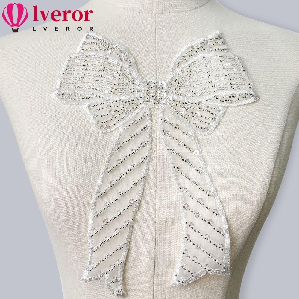 Lveror เข็มกลัด รูปดอกไม้ ประดับโบว์ เลื่อม สีขาว อุปกรณ์เสริม สําหรับติดหน้าอกเสื้อผ้า