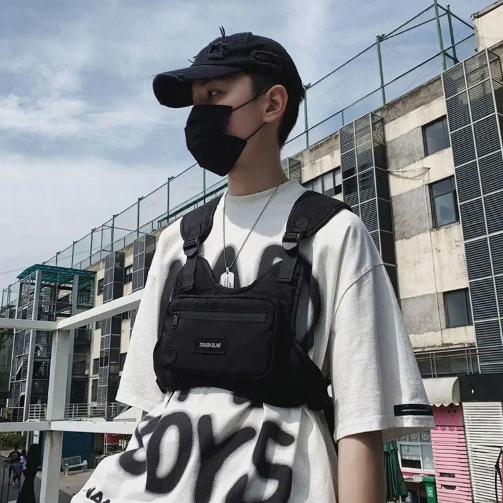 Lfids Hip Hop Vest Bag, Hip Hop Streetwear Chest Bag, กระเป๋าคาดเอวกันน้ําความจุขนาดใหญ่ Functional Streetwear กระเป๋าคาดหน้าอกกระเป๋าคู่