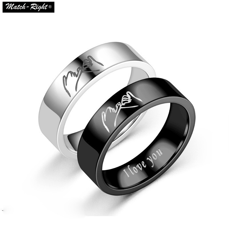 สร้อยคอสเตนเลส จี้แหวนไทเทเนียม ลาย I Love You สีดํา สีเงิน สไตล์คลาสสิก สําหรับผู้หญิง และผู้ชาย