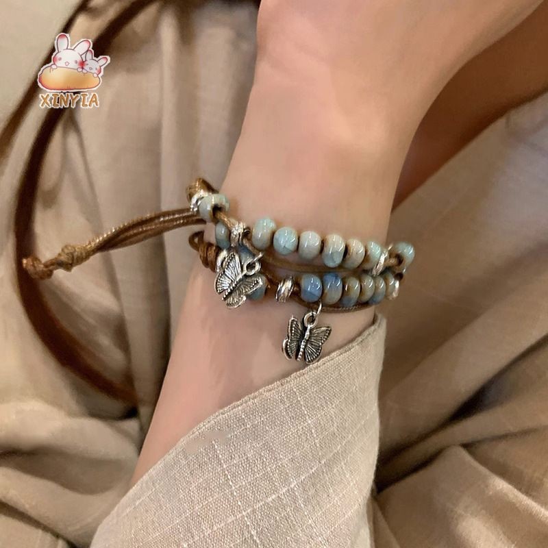 🌷XINYIA🌷สร้อยข้อมือเซรามิคถัก แฮนด์เมด รูปผีเสื้อ ปรับได้ เครื่องประดับแฟชั่น