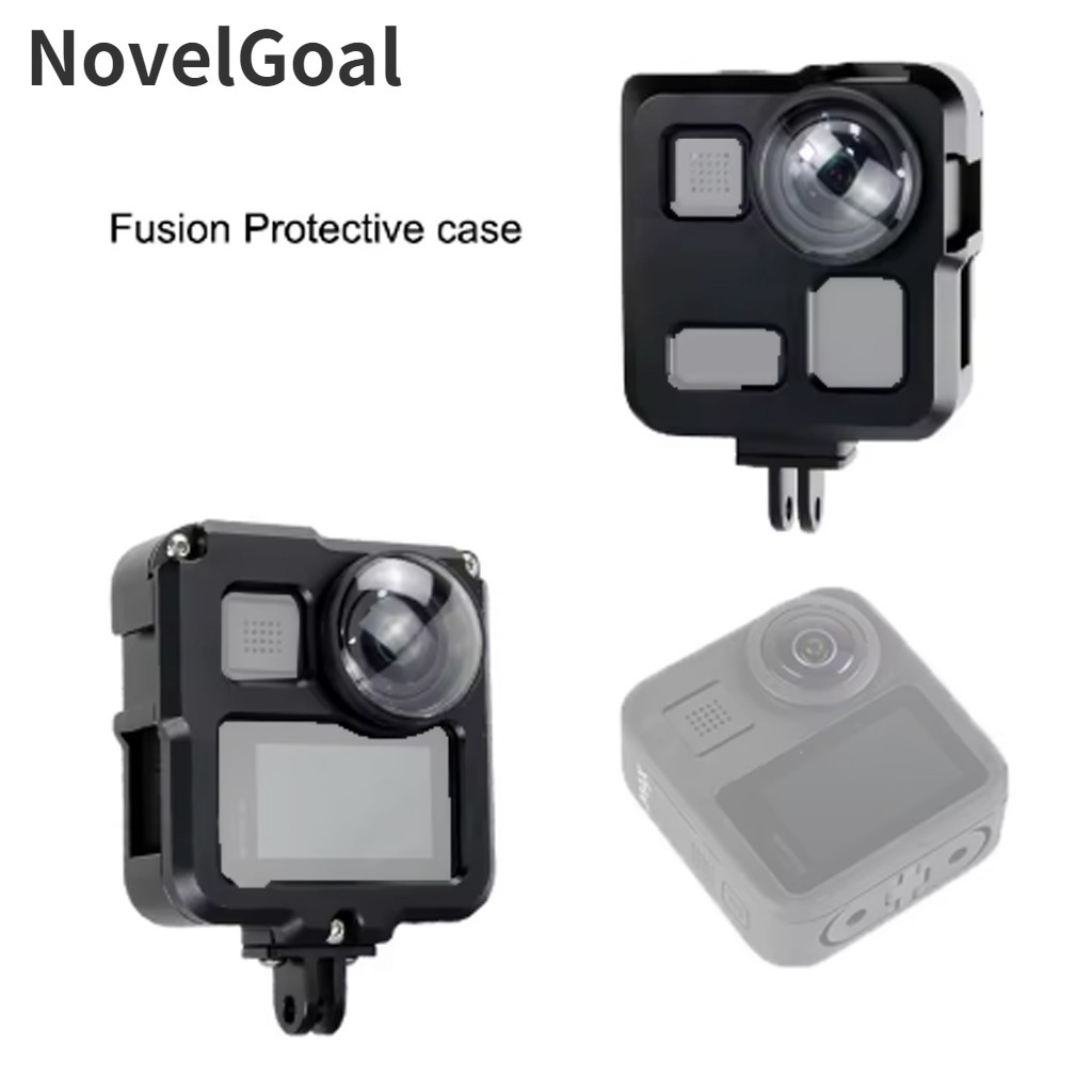 NovelGoat Housing Shell สําหรับ gopro Max CNC อลูมิเนียมอัลลอยด์ป้องกันกรงพร้อมฐานอะแดปเตอร์และฝาปิดเลนส์กระจก