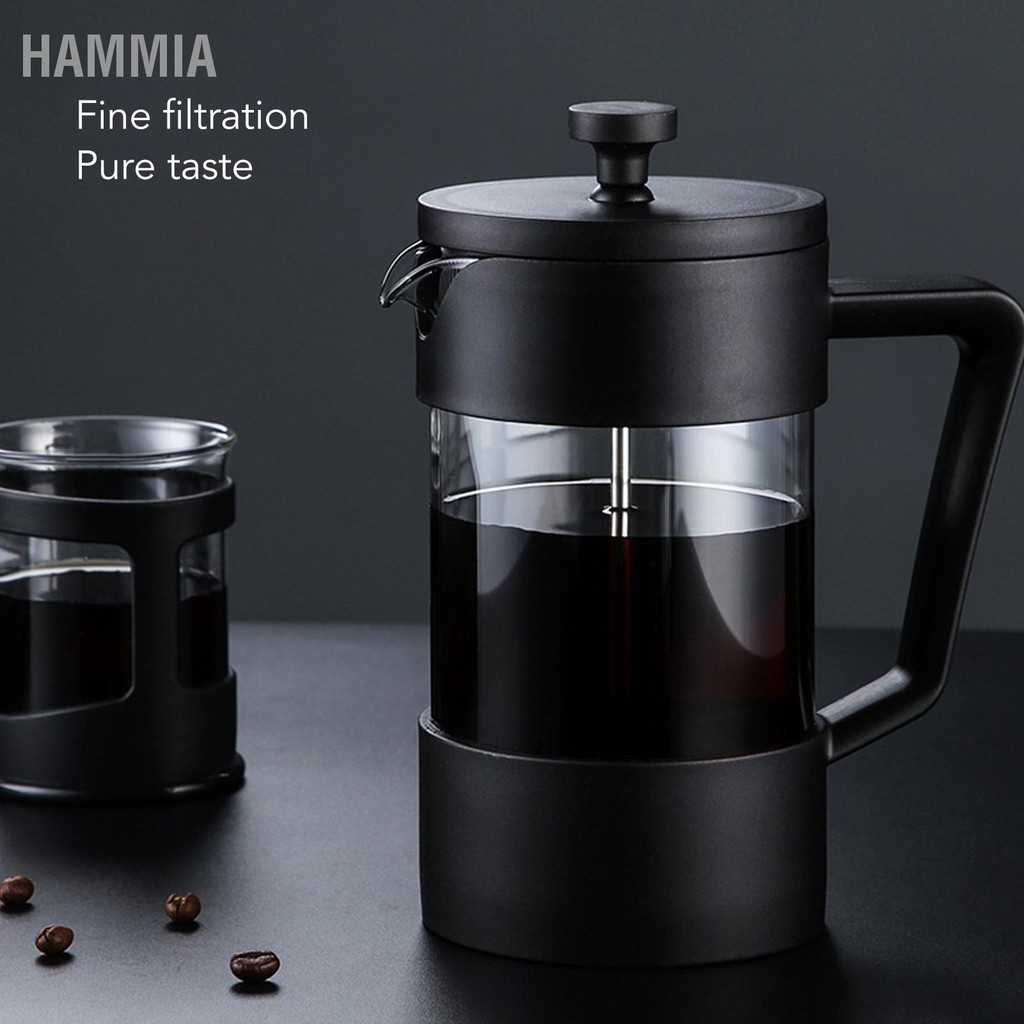 HAMMIA หม้อกดฝรั่งเศสเครื่องชงชากาแฟกาน้ำชาหม้อกาแฟพร้อมตัวกรองตาข่าย 120 สำหรับการชงชาต้มนมสีดำ