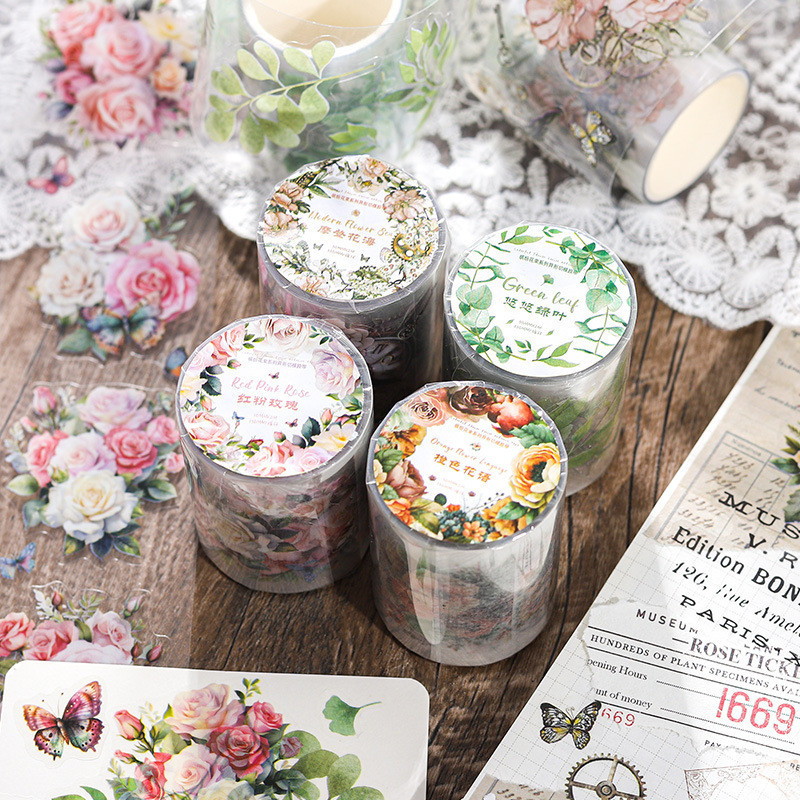 Wei 50 มม.*2 ม. [ชุดช่อดอกไม้สีสันสดใส] ความงาม Journal Masking Tape PET Washi Tape Scrapbooking วัสดุสมุดภาพชุด