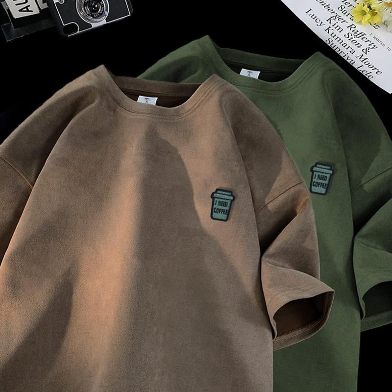 เสื้อยืดคอกลม พิมพ์ลายกาแฟ ทรงหลวม สไตล์สตรีท เรโทร สําหรับผู้ชาย และผู้หญิง