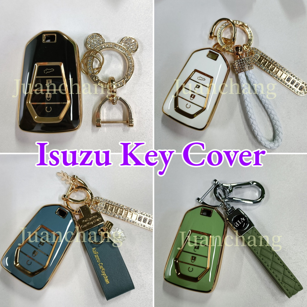 เคสกุญแจรถยนต์ TPU ขอบทอง พร้อมพวงกุญแจ สําหรับ ISUZU X Series Dmax Mux 2021 D-max MU X 2023 ISUZU M
