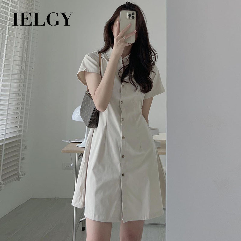 IELGY ชุดเดรสตัวเล็กสไตล์เสื้อแขนสั้นเก๋ไก๋สไตล์เกาหลีสําหรับผู้หญิง