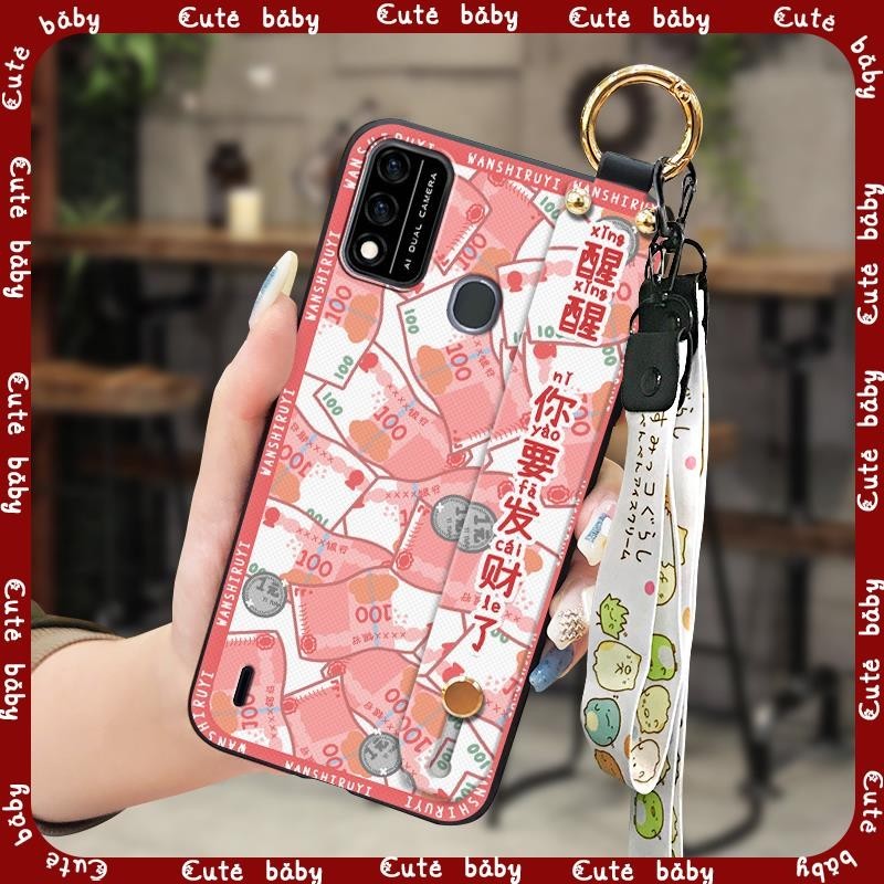 Wrist Strap Soft case Phone Case For Itel A48 Kickstand Lanyard protective Back Cover Cartoon Waterproof ring Anti-dust